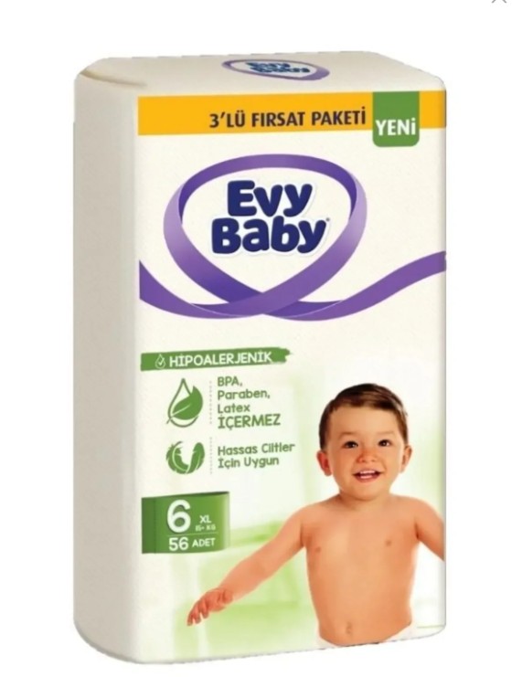 Evy Baby Bebek Bezi XL 3'lü Fırsat Paketi 6 Numara 56 Adet